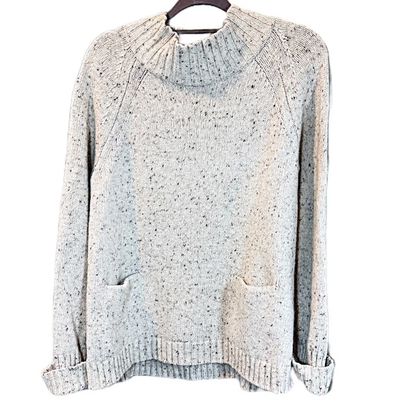 J. Jill Long Sleeve Mock Neck Textured Marled Oatmeal Sweater Size L Cotton Wool - Picture 1 of 13